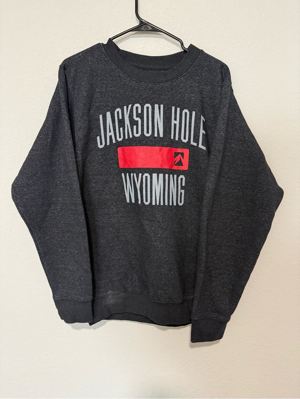Jackson Hole Wyoming Crewneck Sweatshirt - Dark Gray with Red Accent